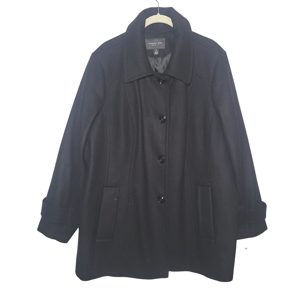 NWT London Fog Black Wool Blend Peacoat Winter Jacket Coat Single Breasted 3X